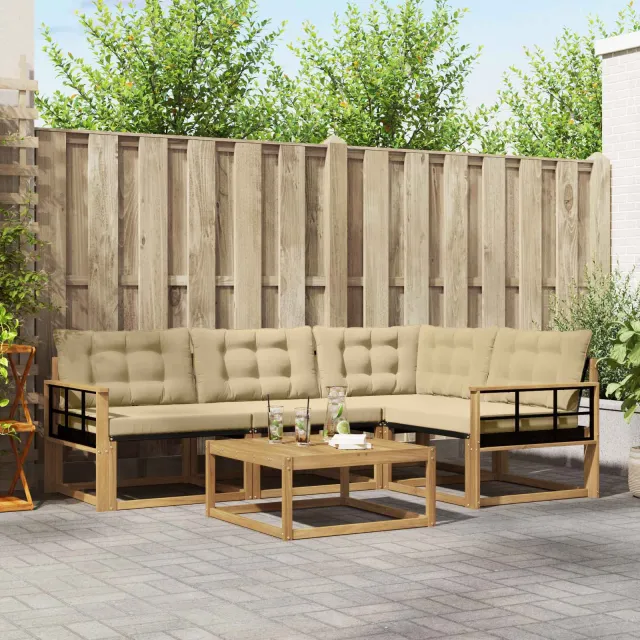 vidaXL Buiten bankenset 5 st Wit en Beige Bruin