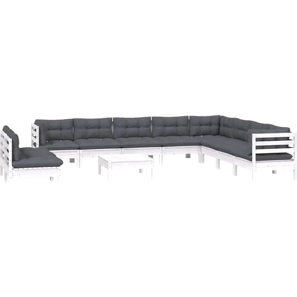 vidaXL 11-delige Loungeset met kussens massief grenenhout wit