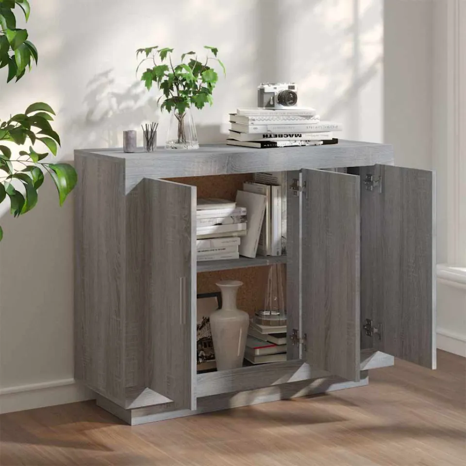 vidaXL Dressoir 92x35x75 cm bewerkt hout grijs sonoma eikenkleurig, foto 3