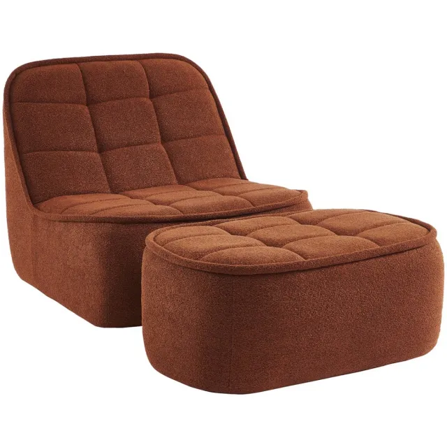 sweeek Fauteuil bouclé stof 1 zitplaats + voetenbank, verschillende kleuren l 93 x b 104 x h 85cm - boni Terracotta