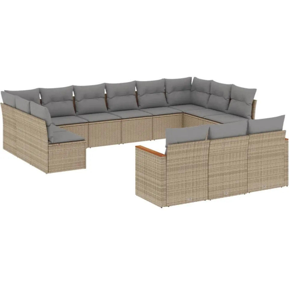 vidaXL 13-delige Loungeset met kussens poly rattan beige, foto 3
