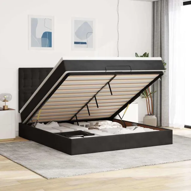 vidaXL Ottoman bed met matrassen 160x200cm fluweel zwart