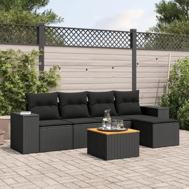 vidaXL 6-delige Loungeset met kussens poly rattan zwart, foto 2