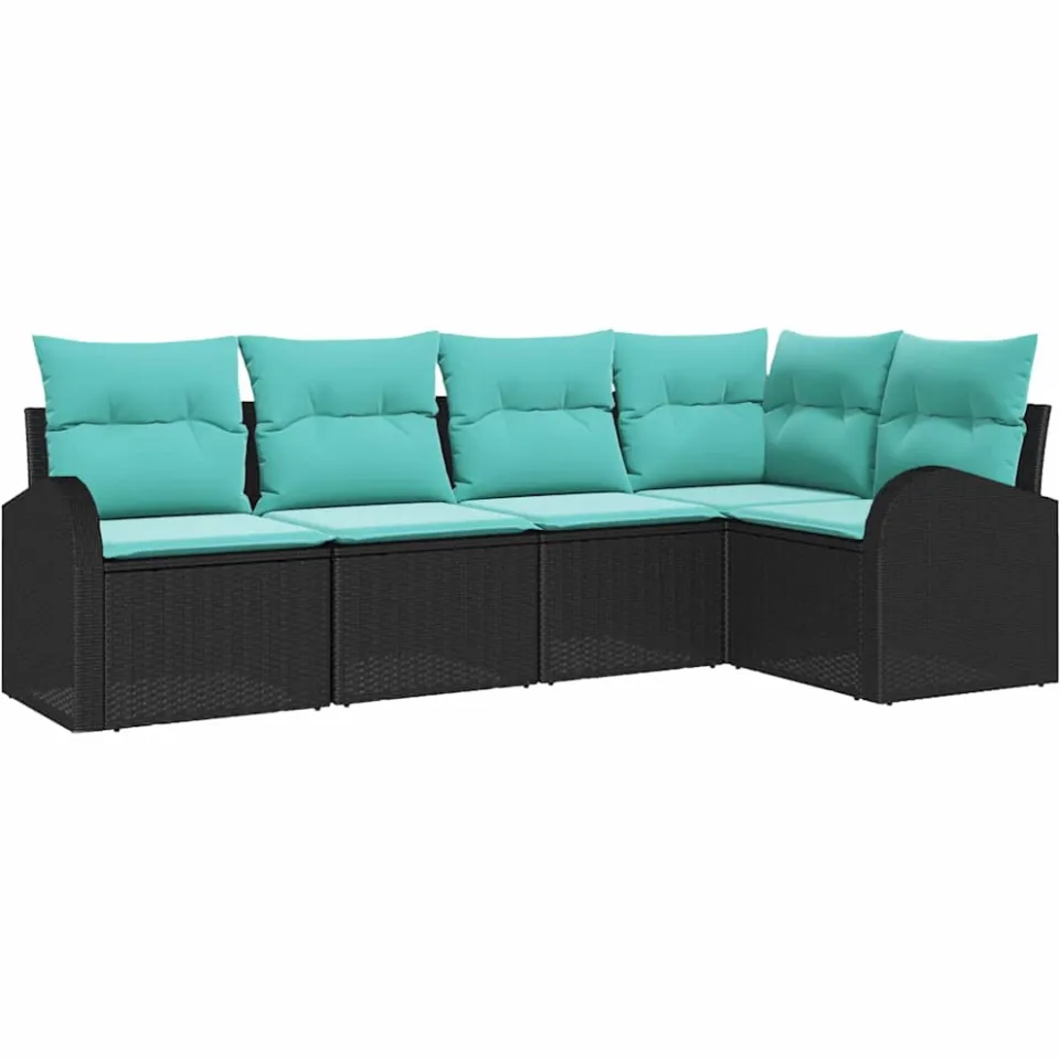 vidaXL Tuinbankenset 5 st Zwart en Turquoise poly rattan