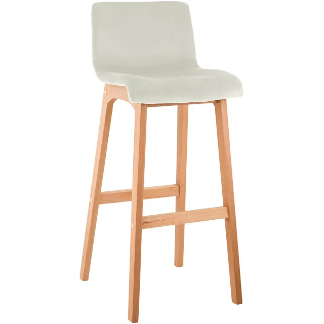CLP Barkruk Hover - met rugleuning - hout - vierpoot frame uit natura hout - velvet - fluweel - creme/natura