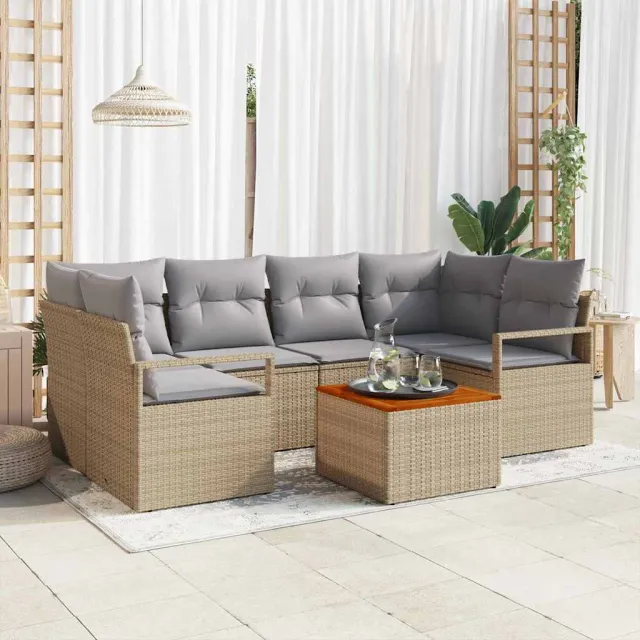 vidaXL Tuinbankenset 7 st Beige poly rattan, foto 2