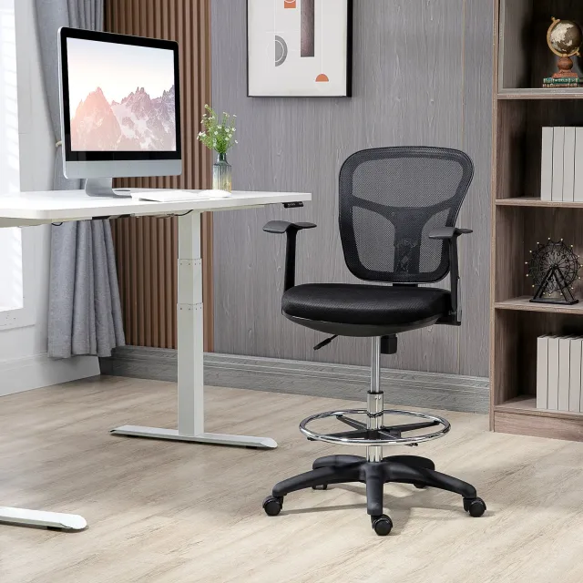 CHICFURN Bureaustoel - Hoogteverstelbaar - Met opklapbare armleuningen - Zwart