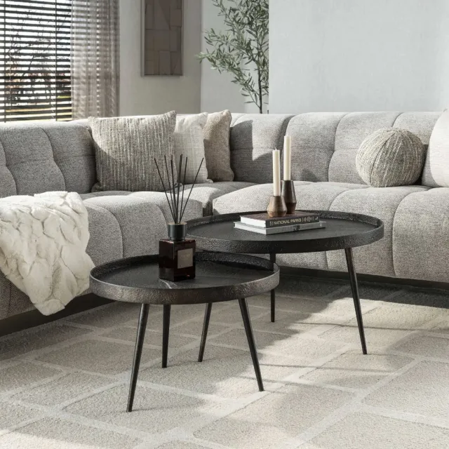 PS-Collection Metallic Rond Set/2 Salontafels - ø76x40cm - Grijs - Metaal - salontafels rond, salontafels, salontafel zwart, salon tafel, salontafel rond, salontafel industrieel, salontafel vierkant, salontafel marmer, salontafel wit