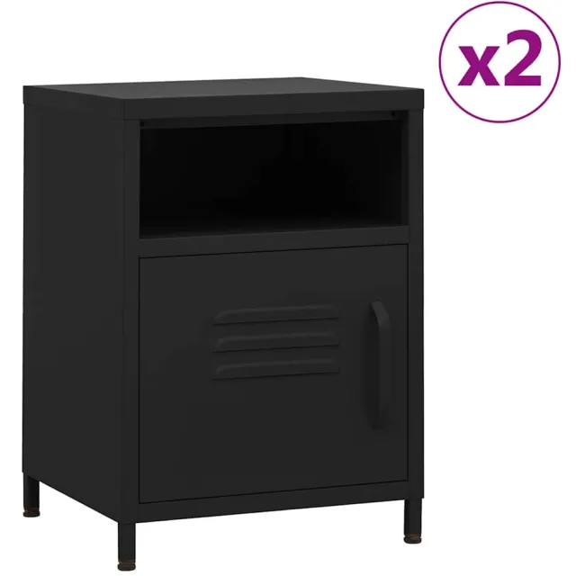 vidaXL Nachtkastjes 2 st 35x35x51 cm staal zwart, foto 2