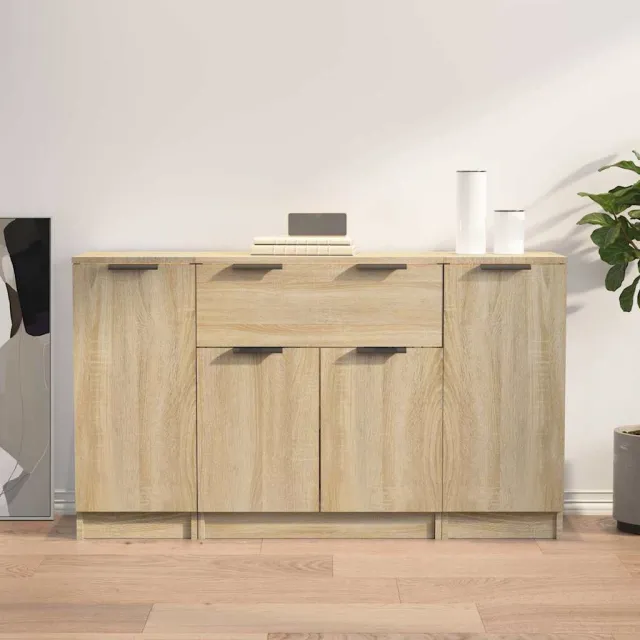 vidaXL Dressoirs 3 st bewerkt hout sonoma eiken Bruin