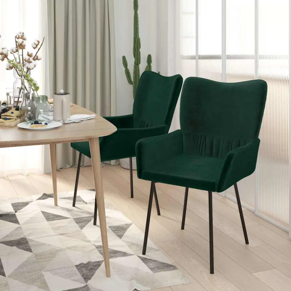vidaXL Eetkamerstoelen 2 st fluweel donkergroen groen, foto 3