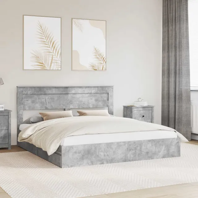 vidaXL Opslag bed met lade Beton Grijs 200 x 200 cm Bewerkt hout