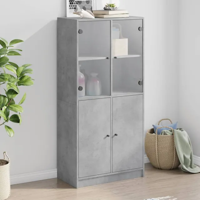 vidaXL Hoge kast met deuren 68x37x142 cm bewerkt hout betongrijs grijs, foto 2