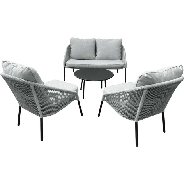 Denza Furniture Loungeset Natal Grijs 4-delig | Aluminium met Touw Vlechtwerk Lichtgrijs/Grijs
