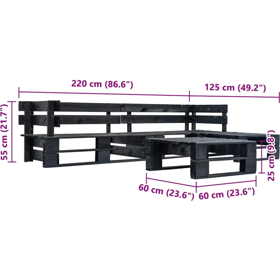 vidaXL 4-delige Loungeset pallet hout zwart, foto 3