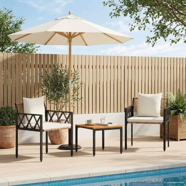 vidaXL tuinmeubelset 3 st Bruin en Crème Wit poly rattan, foto 2