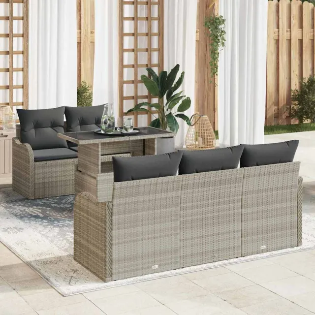 vidaXL Tuin Sofa Set 6 st Lichtgrijs poly rattan, foto 2