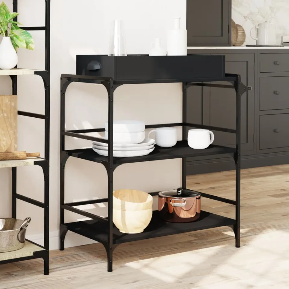 vidaXL Keukentrolley 81,5x41x92,5 cm bewerkt hout zwart, foto 4