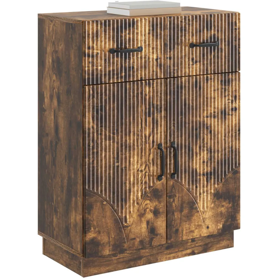 vidaXL Dressoir met lade Gerookt eiken 66 x 34,5 x 87 cm Bewerkt hout Bruin