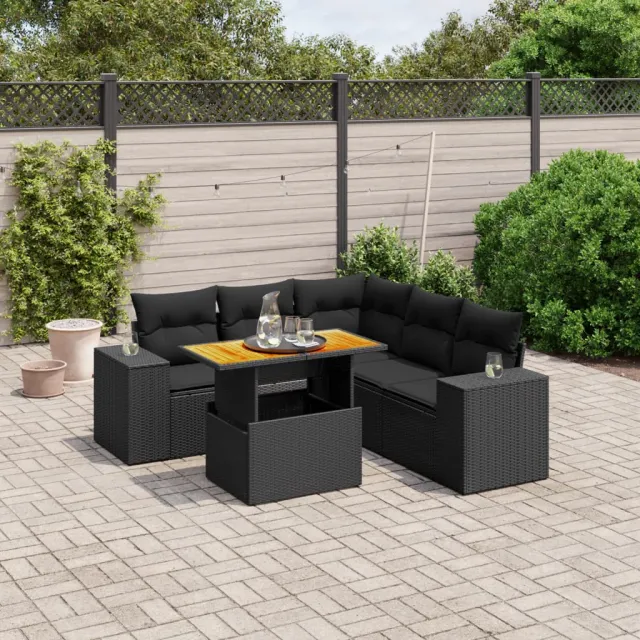 vidaXL 6-delige Loungeset met kussens poly rattan zwart, foto 2