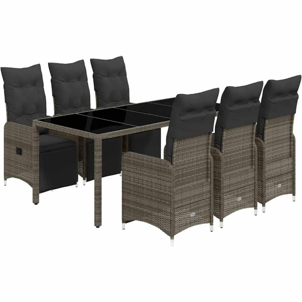 vidaXL 7-delige Bistroset met kussens poly rattan grijs
