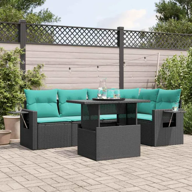 vidaXL 6-delige tuinbankset met kussens van zwart polyrotan, foto 2