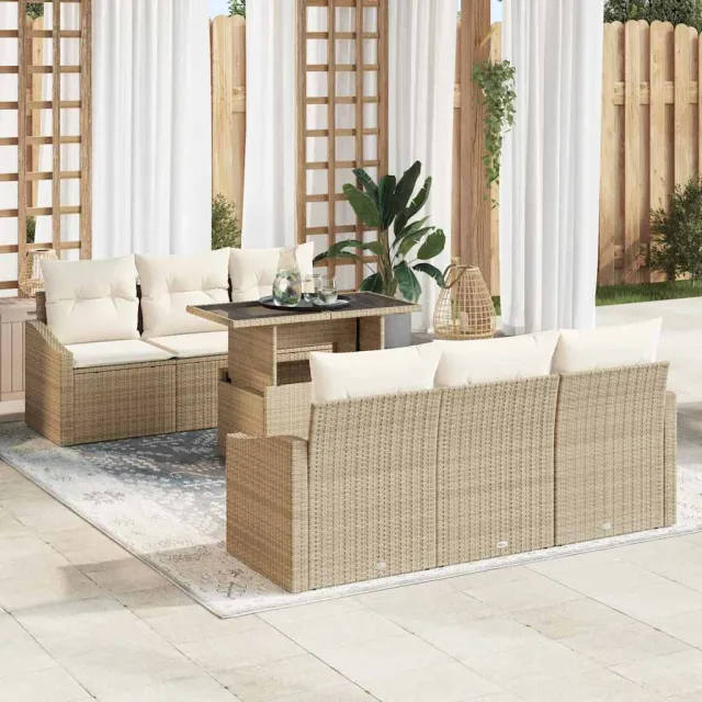 vidaXL Tuin Sofa Set 7 st Beige poly rattan, foto 2