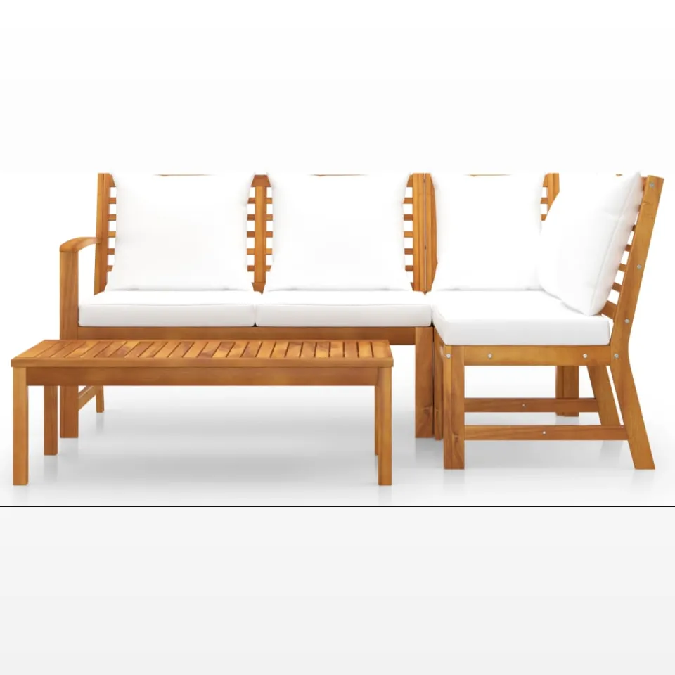 vidaXL 4-delige Loungeset met kussens massief acaciahout crème, foto 3