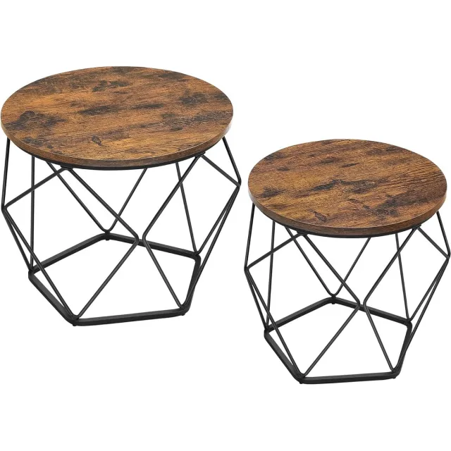 Songmics VASAGLE ronde salontafel, set van 2, woonkamertafel, bijzettafel, vintage flair, afneembaar tafelblad, voor woonkamer, vintage bruin-inktzwart LCT041K01 ZWART BRUIN
