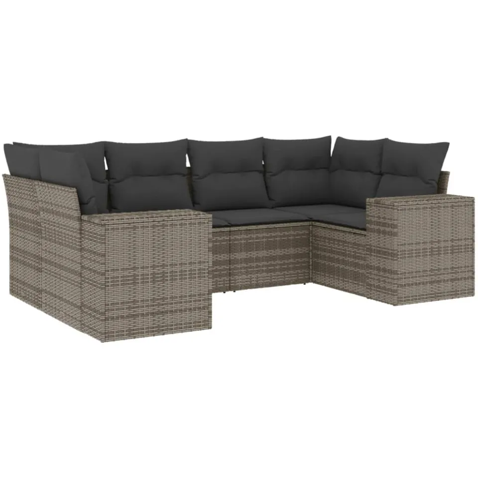 vidaXL 6-delige Loungeset met kussens poly rattan grijs, foto 3