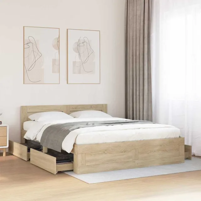 vidaXL Bedframe met lade 2 st Sonoma 153 x 203 cm Bewerkt hout Bruin