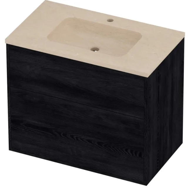 Proline Rollo Badmeubelset Hardsteen Elegant 1 Kraangat 80x46x67 cm Sand Stone Black Oak Eiken