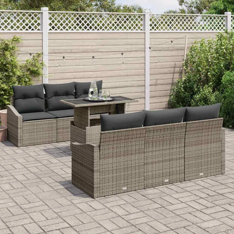 vidaXL Tuin Sofa Set 7 st Grijs poly rattan, foto 3