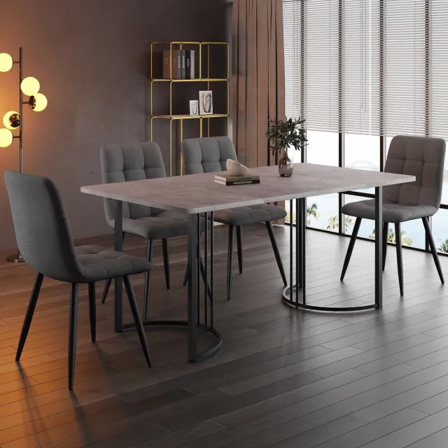 COVREO Set tafel en stoelen 140x80 cm grijs, MDF en metaal 4 stoelen
