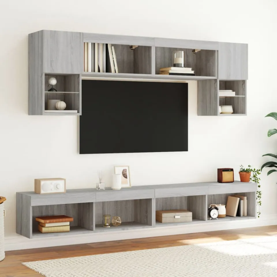 vidaXL 6-delige Tv-wandmeubelset met LED grijs sonoma eikenkleurig, foto 3