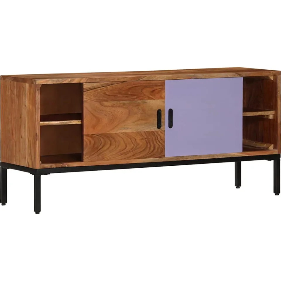 vidaXL Tv-meubel 110x30x50 cm massief acaciahout honingbruin en grijs, foto 3