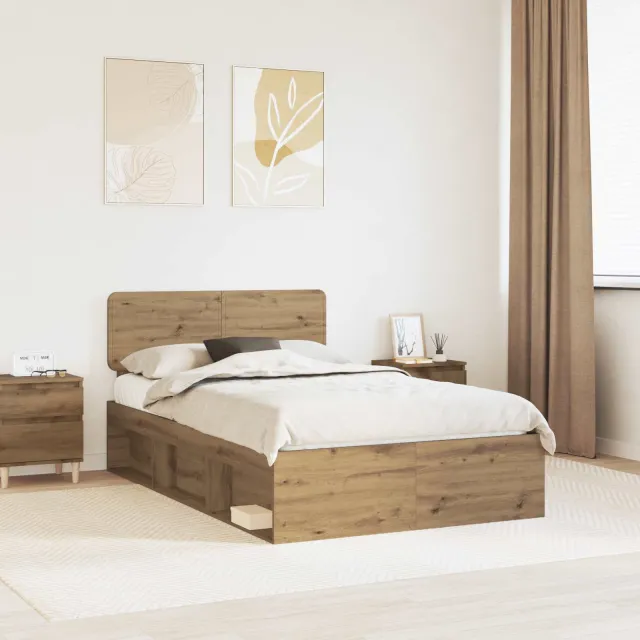 vidaXL Bedframe Artisanaal eiken 120 x 200 cm Massief grenenhout Bruin
