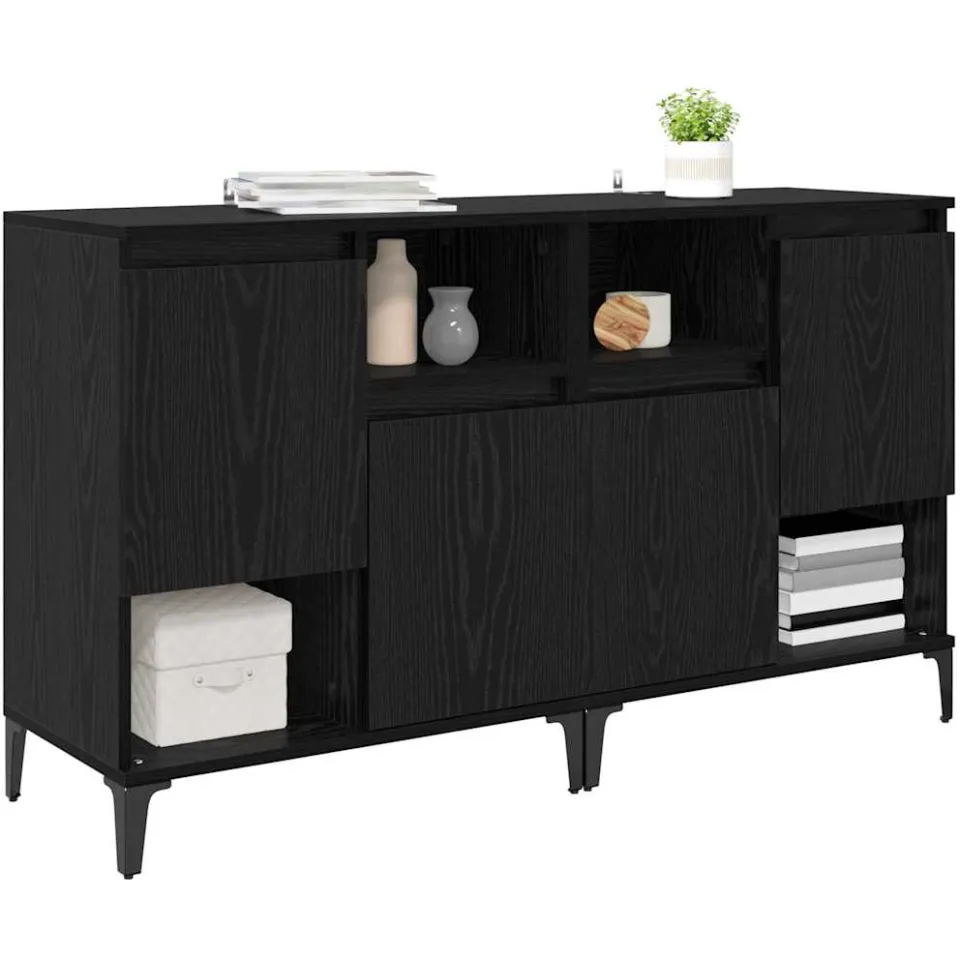 vidaXL Dressoirs 2 st Zwart Eiken 60 x 35 x 70 cm Bewerkt hout