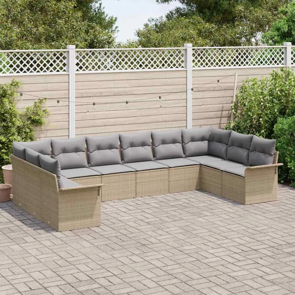 vidaXL Tuin Sofa Set 10 st Beige poly rattan, foto 3