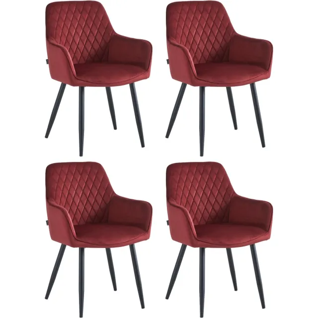 Colenis Beverly Eetkamerstoel - Set Van 4 - Bordeaux - Fluweel - Velvet - Met armleuning