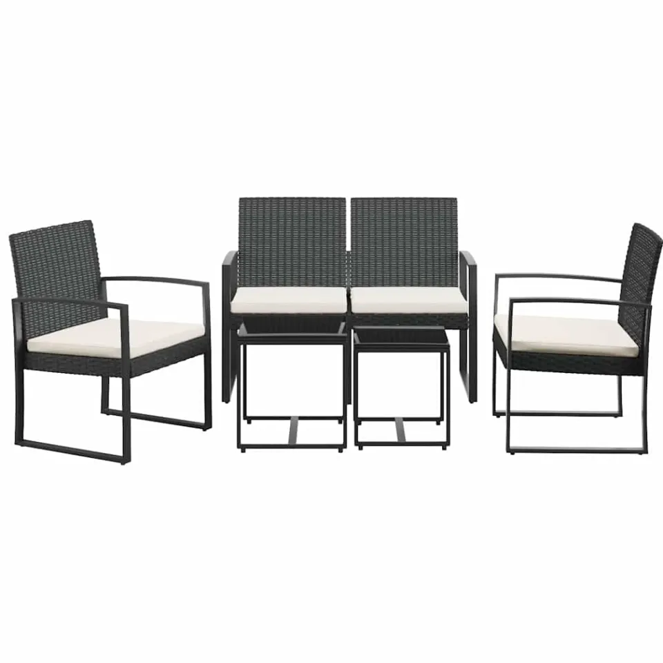 vidaXL 5-delige Tuinset met kussens polypropeen rattan zwart