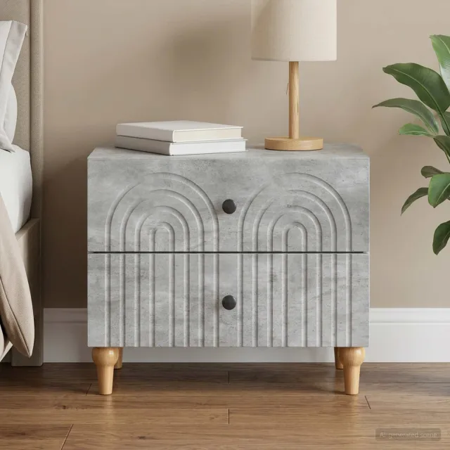 vidaXL Nachtkastje met lade Betongrijs 62 x 34,5 x 48 cm Bewerkt hout grijs, foto 2