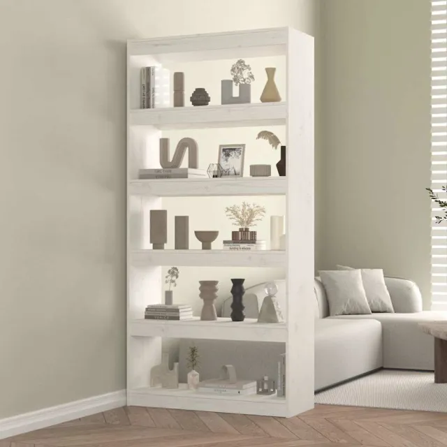 vidaXL Boekenkast/kamerscherm 80x30x167,4 cm massief grenenhout wit, foto 2