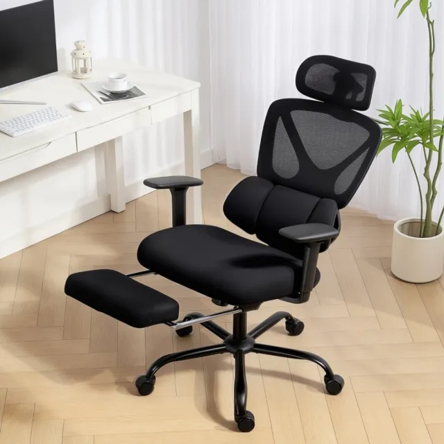 COVREO Bureaustoel 73x75x128 cm zwart, mesh met 3D armleuningen en hoofdsteun