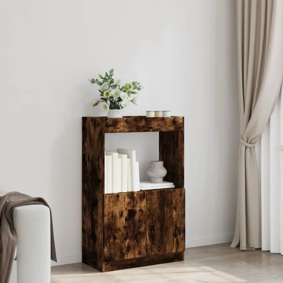 vidaXL Hoge kast 63x33x100 cm bewerkt hout gerookt eikenkleurig, foto 2