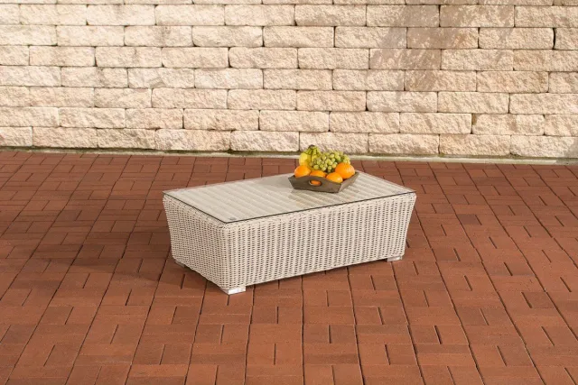 In And Outdoormatch Loungetafel modern - Glastafel - Tuintafel rotan wicker - Eettafel - Buitentafel - Tuinmeubelen - Salontafel - Creme - 100cm Cream