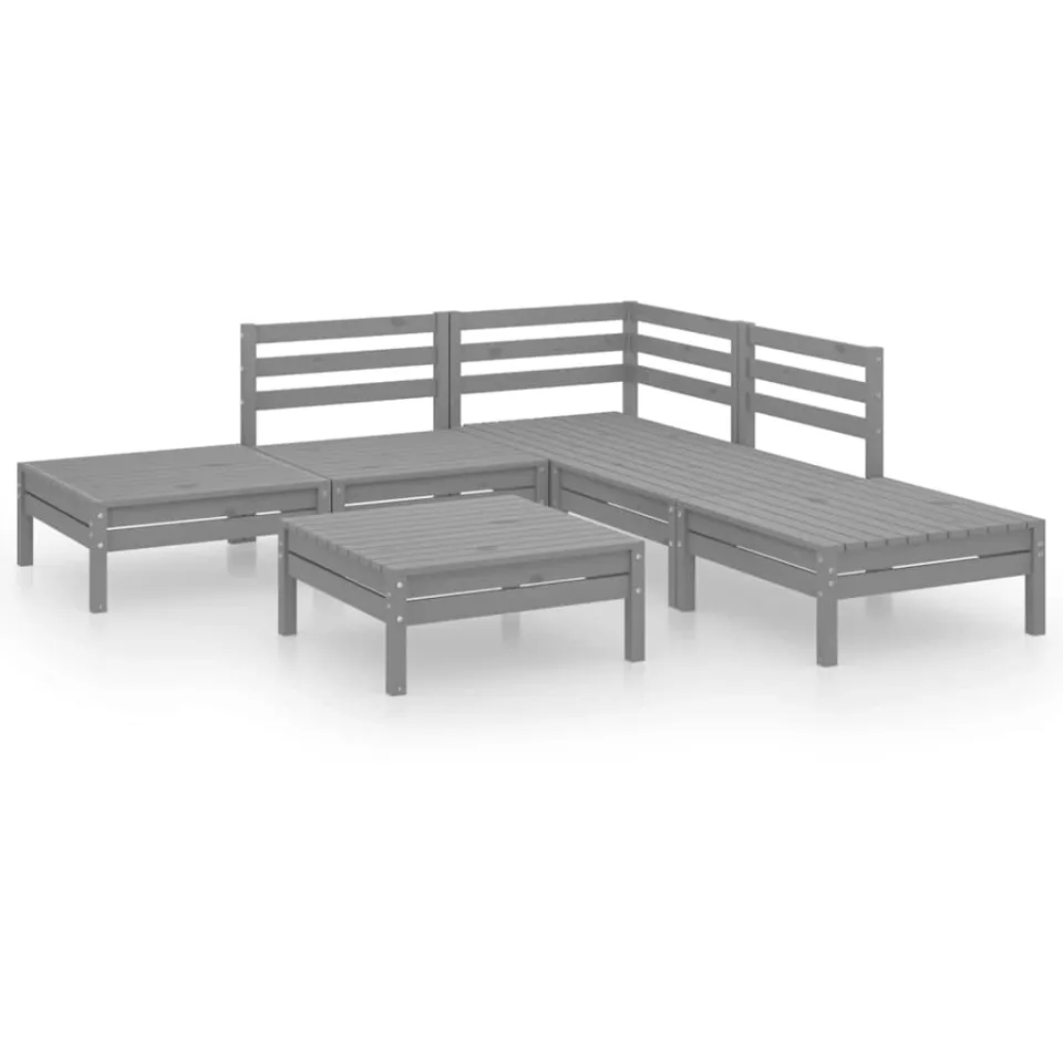 vidaXL 6-delige Loungeset massief grenenhout grijs, foto 3