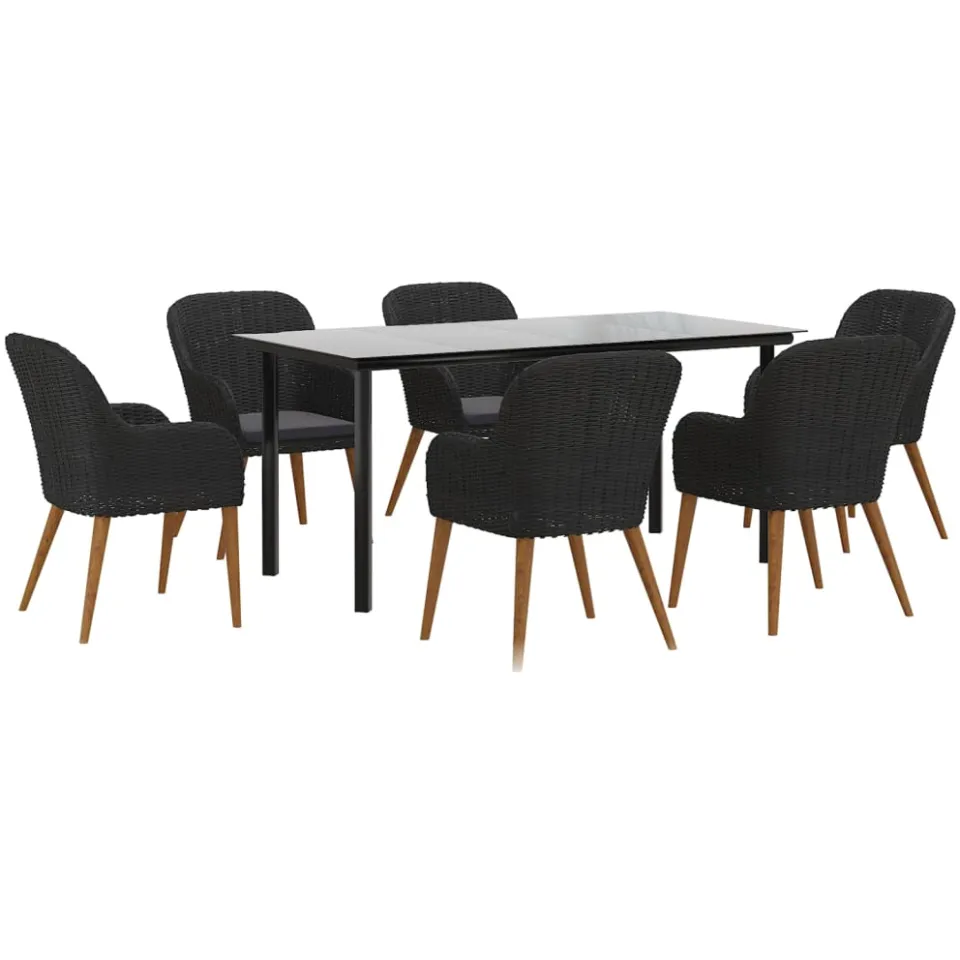 vidaXL 7-delige Tuinset met kussens zwart