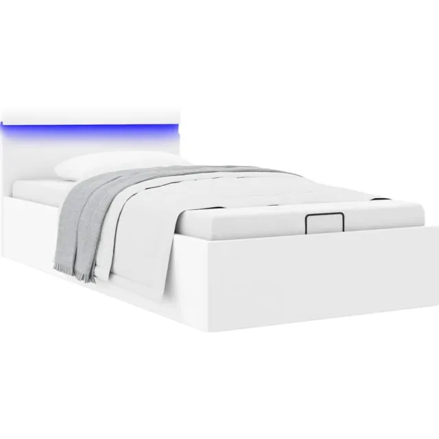 vidaXL Bedframe met opslag hydraulisch LED kunstleer wit 90x200 cm