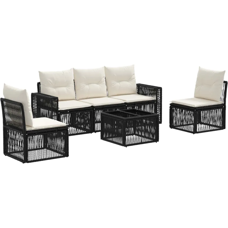 vidaXL Tuinbankenset 6 st Zwart en Cream Wit poly rattan, foto 3